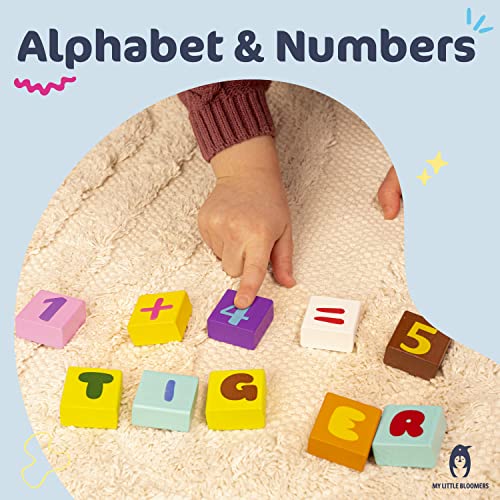 My Little Bloomers 142 Piece Wood Building Blocks Set - Wooden Stacking Blocks For Toddlers And Kids Ages 3-5 & 4-8 - Includes Container With Shape Sorting Lid For Learning #TOP4