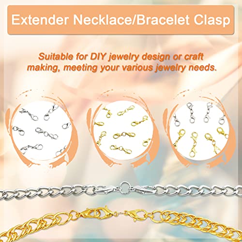 8 Pcs Double Lobster Clasp Extender Gold Silver Lobster Claw Clasps Bracelet Extender Clasp 1 Inch Necklace Extension Jewelry Clasps And Closures For Diy Jewelry Making (Gold) #TOP2