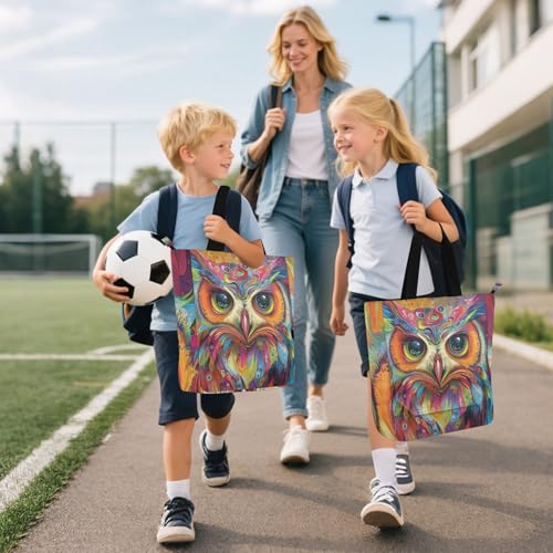 Bolsa de libros y bolsas para profesores con cremallera y búho psicodélico 6