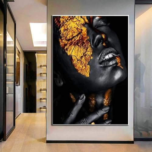 Affiches et impressions photo murale femme africaine noir or : toile scandinave 70x100 cm