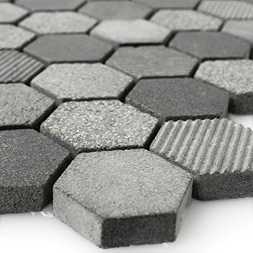 Preisvergleich Produktbild Naturstein Hexagon Mosaikfliesen Notte Anthrazit