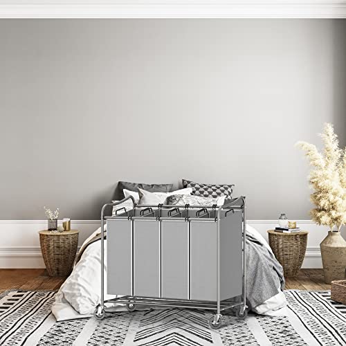 Simplehouseware 4-Bag Heavy Duty Laundry Sorter Rolling Cart, Silver #TOP4