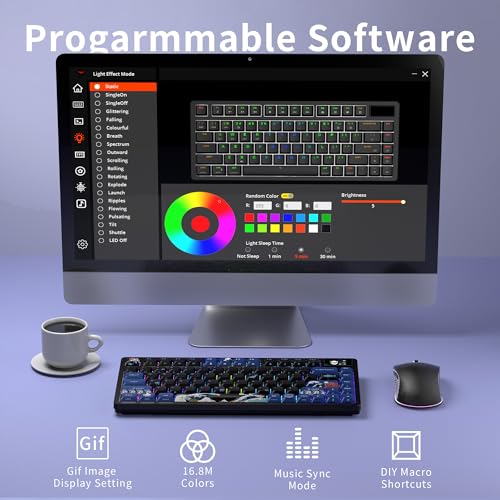 XVX 75% Keyboard with Color Smart Display, L75 Pro Low Profile Gasket Mechanical Gaming Keyboard, Bluetooth 5.1/2.4G Wireless/Type-C Wired Custom Anime Keyboard with RGB Backlit, Black Kanagawa Theme - Thumbnail 6
