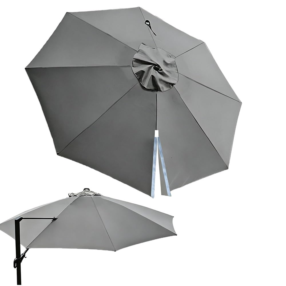 TAJMDGW Cantilever Round Umbrella Replacement Fabric 3m 3.35cm 3.5m 8 Ribs Patio Parasol Canopy Outdoor Offset Umbrellas Top Cover Replacement Cloth(Grey,3.35m (11ft))