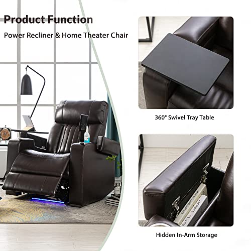Qkff Leather Power Recliner Chair, Electric Pu Recliner With Hidden Arm Storage, Usb Charging Port, 2 Cup Holders, 360° Swivel Tray Table, Phone Stand For Living Room Home Theater Seating #TOP5