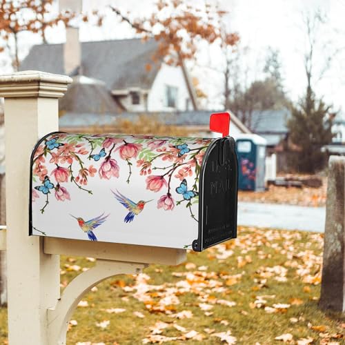 Image of Wisteria Magnolia Hummingbird Butterfly Mailbox Covers Magnetic Standard Size,Spring Summer Floral Magnetic Mailbox Covers 18 inch x21 for Holiday Outside Yard Decor