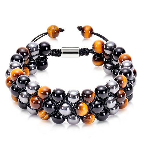 [FPHTXEUNZTJ] 8mm Tiger Eye Stone Bracelet Men Women Natural Energy Stone Essential Oil Black Onyx Hematite Beads Bracelet Adjus
