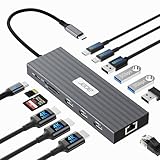 acer USB C Docking Station 3 HDMI 4K@60Hz, 13IN1 Triple Display Hub mit 10Gbps USB-A+2C, 5Gbps USB-A, 1Gbps Ethernet, 100W PD, SD/TF Kartenleser Adapter, für Surface,MacBook Pro,Dell,Laptop usw.