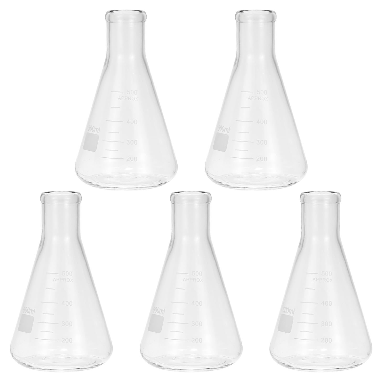 PATIKIL 5Stk Erlenmeyer-Kolben 500ml 17oz Messkolben Borosilikatglas | Schmale Öffnung, Mit Aufgedruckter Skala, Für Laborexperimente Chemie Wissenschaftliches Studium