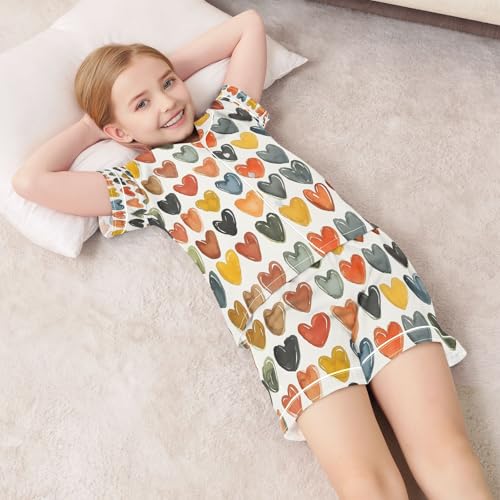 senya Watercolor Hearts Magic Satin Summer Pajama Sets Silk Short Sleeve Button Down Sleepwear 7