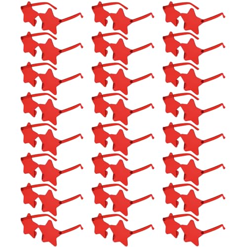 NACHLYNN 24 Pcs Rimless Star Shaped Sunglasses Red Transparent Sunglasses Pentagram Glasses Christmas Costumes Cosplay