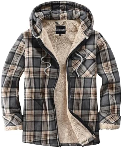 Elesuit Men's Full Zip Fleece Flannel Jacket Shirt Plaid Cotton Hoodie Coat