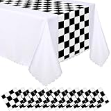 Preboun 12 Pcs Plastic Checkered Table Runner 14 x 108 Inch Racetrack Road Table Runner for Two Fast Car Theme Birthday Racing Party Decor Events Supplies (Black White Checkered)