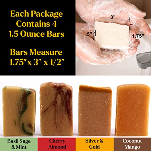 Honey Sweetie Acres Fragrance Sample 4 Pack Goat Milk Soap All Natural Handmade Soap From Nigerian Dwarf Goats Milk For Increase Butter Fat To Enhance Moisturizing Coconut Mango, Silver & Gold, Cherry Almond, Basil Sage & Mint #TOP2