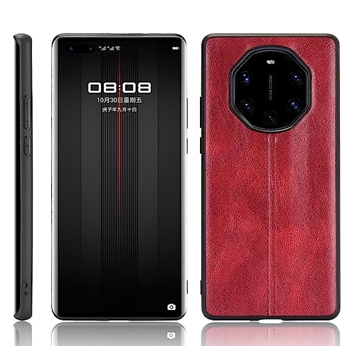 XFDSFDL® Protective Cover for Huawei Mate 40 RS Porsche Design (6.67 Inch) Ultra Slim Skin Lightweight Hard PC Case Cowhide Pattern Back Cover PU Phone Shell Red