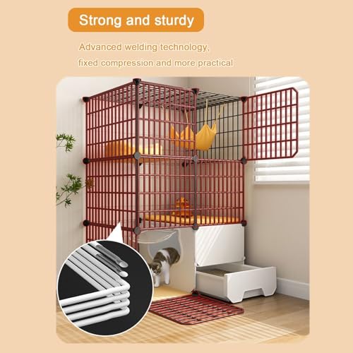 Cage pour chat avec bac à litière intégré en maille de fer 75x75x73 cm