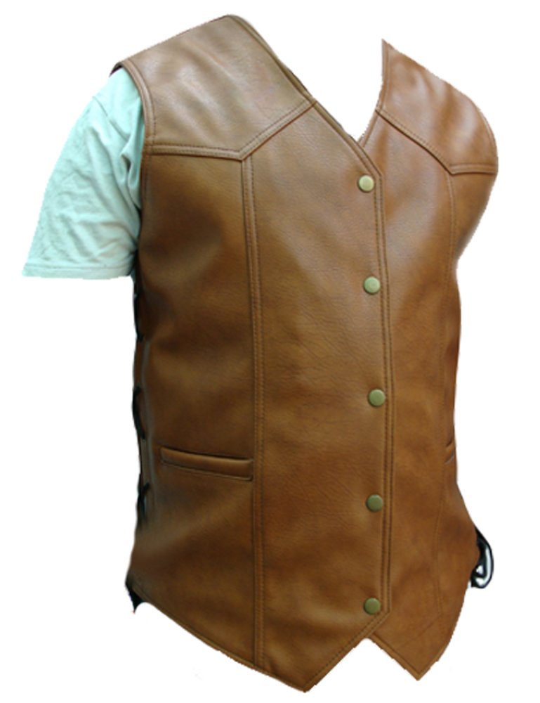 Mens Brown Premium Quality Leather Club Vest Classic Biker Waistcoat Jacket (US, Alpha, XX-Large, Regular, Regular, Brown)