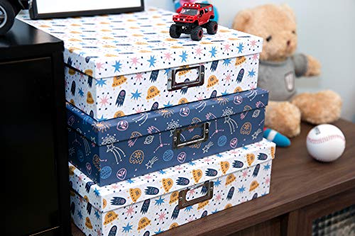 Soul & Lane Decorative Storage Cardboard Boxes For Kids | Let's Travel To Space - Set Of 3 | Paperboard Nesting Boxes With Lids For Organizing #TOP1