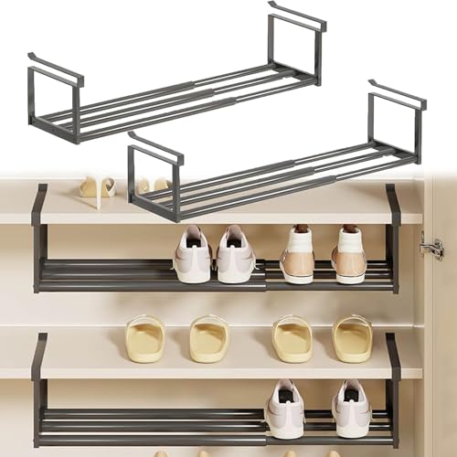 Étagère à chaussures télescopique extensible noire pour meuble et cuisine
