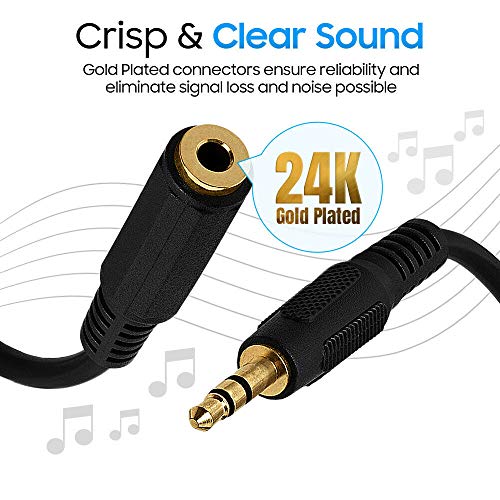 Cmple - Headphone Extension Cable, 3.5Mm Jack Extension Male To Female Stereo Audio Adapter Cord, 1/8 Trs Aux Extender Cable - 3 Feet, Black #TOP2