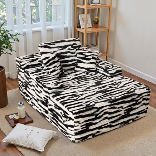 weaxty W Oversized Chaise Lounge Indoor, Boneless Couch Chair Plush Sofa Bed with Throw Pillows, 54,33