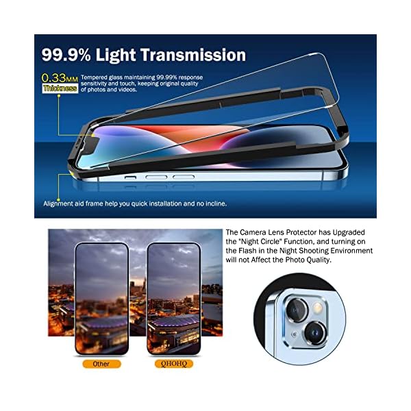QHOHQ 3 Piezas Protector de Pantalla para iPhone 14 6.1"/iPhone 13 6.1" con 3 Piezas - Imagen 3