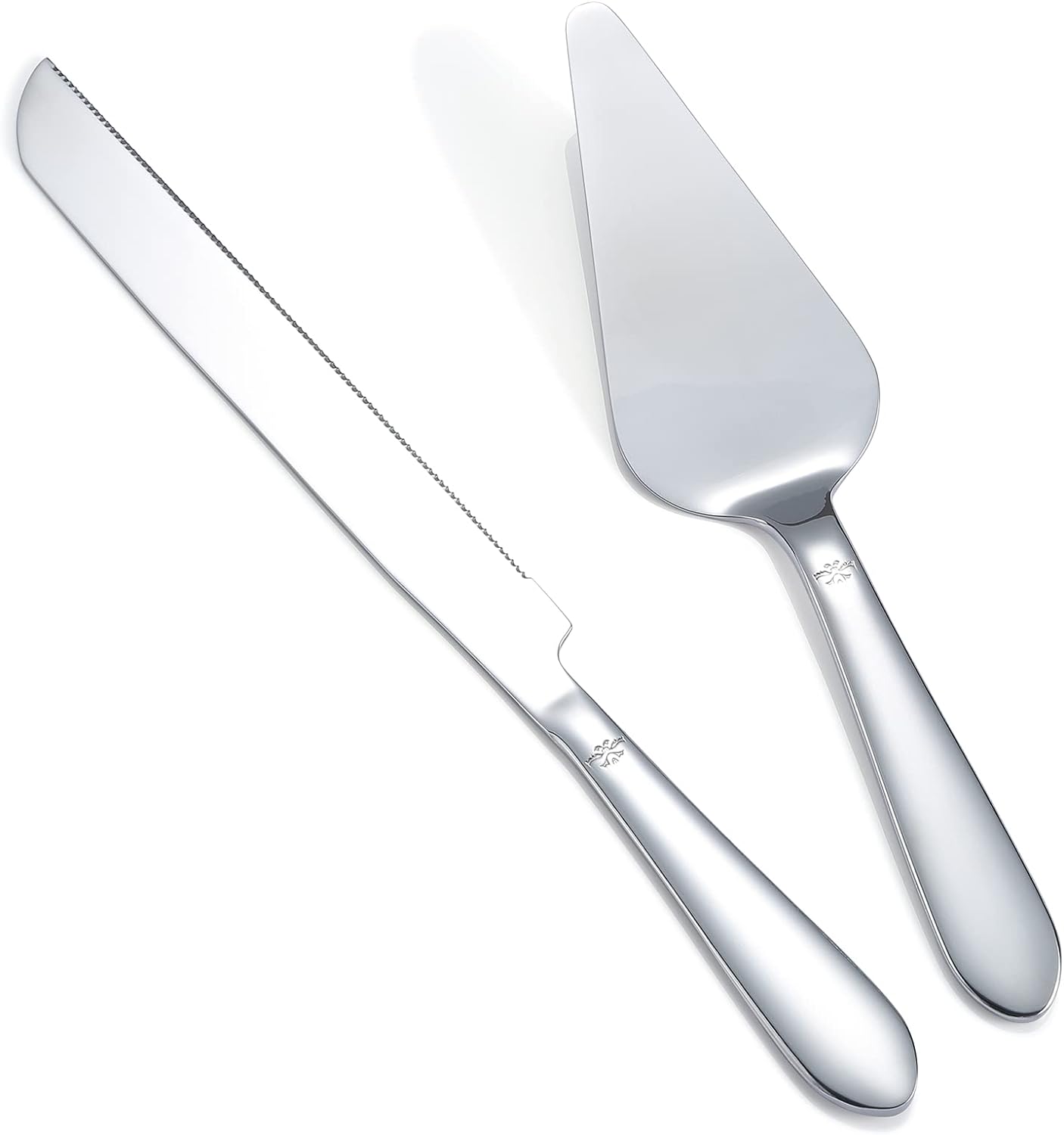 Cake Cutting Set for Wedding, Elegant Cake Knife and Server Set with Thickened Stainless Steel Rounded Edges, Cake Cutter and Pie Spatula for Birthday Anniversary Christmas, 2 Pcs, Silver