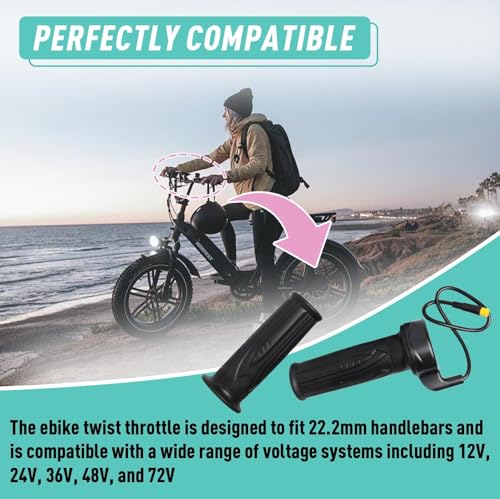 Kamrexi 20X Full Twist Throttle Grip, 12V-72V Electric Bike Throttle, Waterproof Twist Throttle for E-Bike, Scooter, Motorcycle & Powersports, with Waterproof Connector
