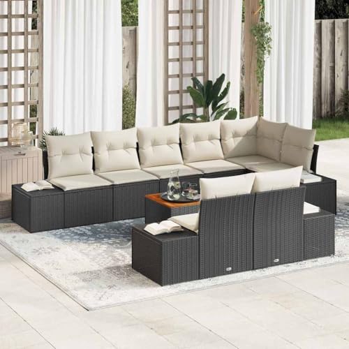 Ensemble de canapé de Jardin 9 pcs Noir et Blanc Salon Exterieur Moderne canapé terrasse Dangle avec Coussins Meubles Patio Ensemble pour Balcon Veranda...