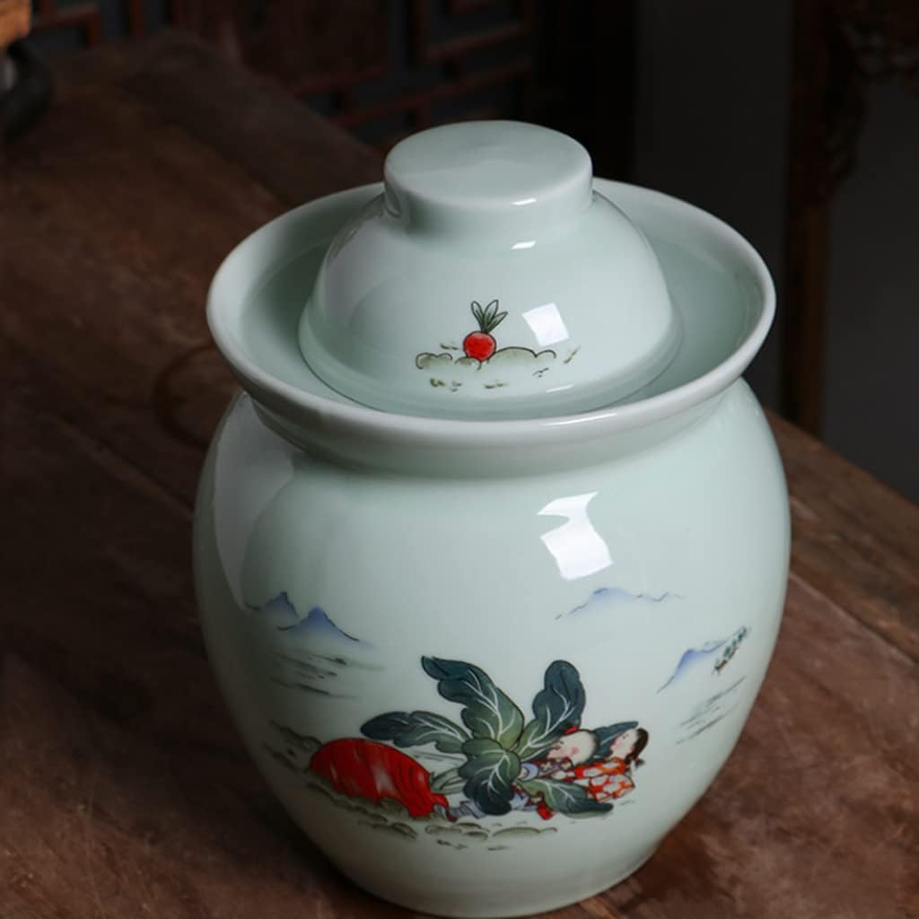 Thickened Ceramic Fermentation Crock Pickling Pot,Traditional Chinese Porcelain Pickle Jar,Fermenting Jar with Water Seal Airlock Lid Stoneware Fermenter for Kimchi 7KG