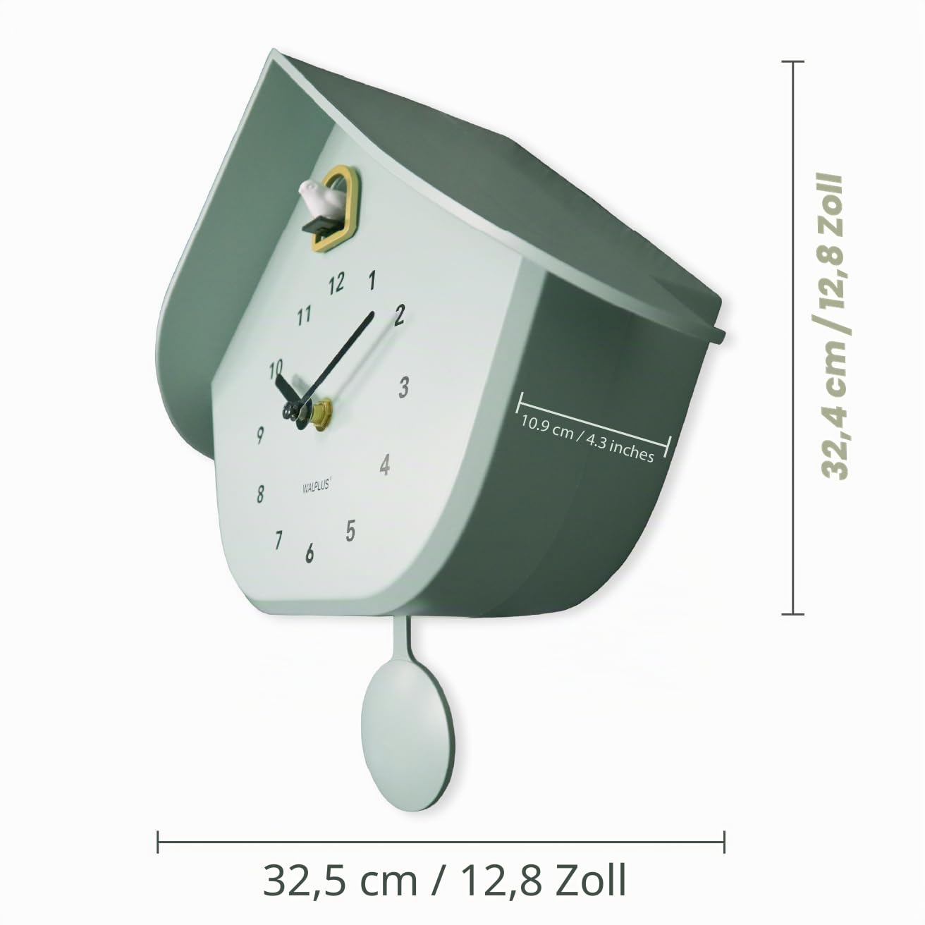 WALPLUS Kuckucksuhr Modern mit Pendel Stilvolle Cuckoo Clock für Kinderzimmer und Wohnzimmer Batteriebetriebene Wanduhr mit Vogel Ideal als Kuckucksuhr Kinder und Moderne Dekoration