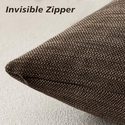Image of Foindtower Set of 2 Decorative Textured Burlap Linen Throw Pillow Covers Farmhouse Boho Cushion Cover Solid Accent Pillowcase for Couch Sofa Bed Living Room Home Decor, 22x22 Inch,Chocolate