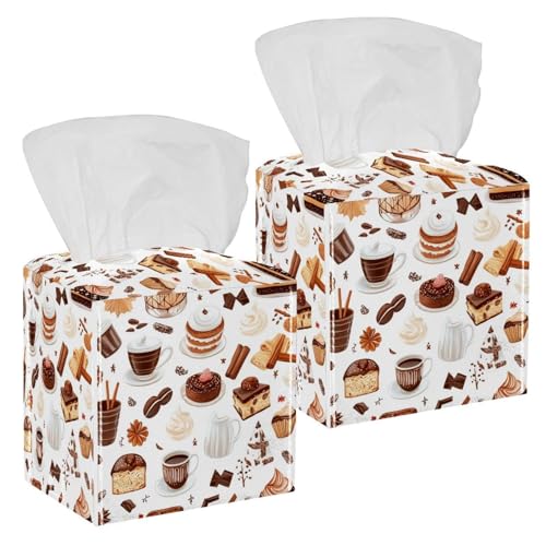 Soporte de cuero para caja de pañuelos de café, pasteles, chocolate, spic, caja de pañuelos, cuadrado, impermeable, organizador de pañuelos moderno para dormitorio, tocador, mesita de noche