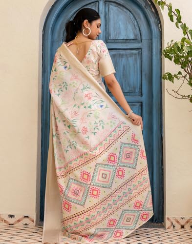 Image of SIRIL Women's Silk Printed Ready to Wear Saree With Unstitched Blouse Piece