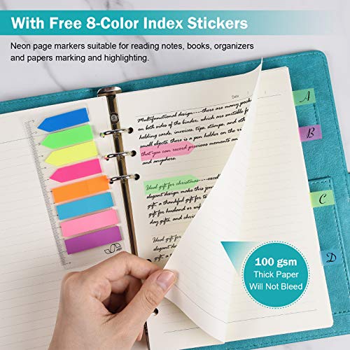 Omeya A5 Binder Journal, Refillable 6 Ring Organizer Planner Leather Business Writing Notebook, Ruled Hardcover Diary Notebook With Divider Page And Index Stickers-Black With A5 Refill Paper #TOP4