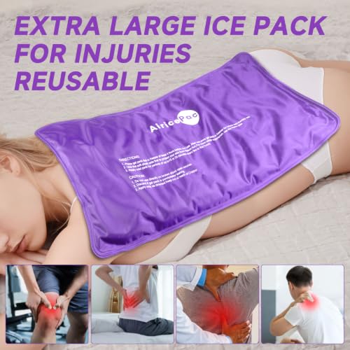 Image of AiricePac Extra Large Gel Flexible Back Ice Packs for Injuries Reusable, 11 inchx 20 inch Cold Compress Therapy Wrap for Knee Leg Neck Shoulder Hip Back Pain Relief, Swelling, Bruises, Surgery, Purple