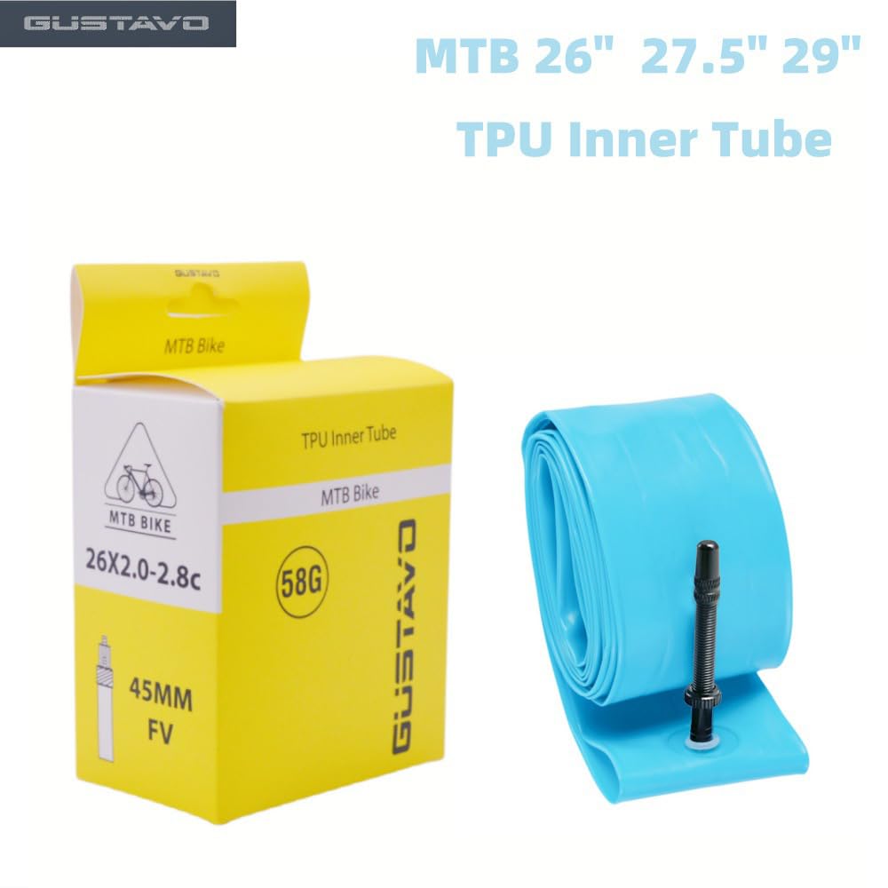 Gustavo - Paquete de 2 tubos interiores ultraligeros de TPU para bicicleta de 26/27.5/29 x 2.0-2.8 para bicicletas de montaña MTB, neumático de TPU de grava, repuesto de tubo de válvula francesa de 45