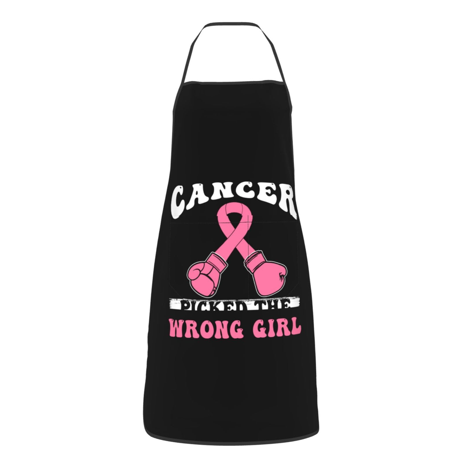 nopicsn Cancer Picked The Wrong Girl Breast Cancer Apron for cooking with Pockets Women Men Kitchen Chef Funny Aprons