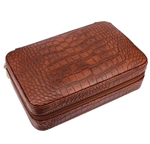 Amancy Premium Brown Leather Cigar Travel Case Humidor W/Cutter Lighter Set #TOP3