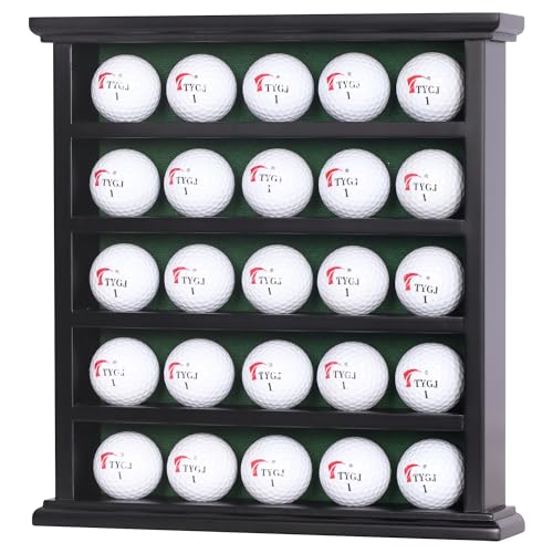 DisplayGifts Golf Ball Wood Display Case Wall Rack Cabinet No Door GB25 Black