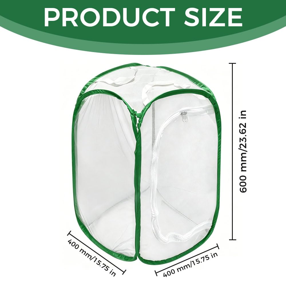 Gabbia per Insetti e Farfalle, 40×40×60 cm Gabbia per Farfalle Pieghevole, Gabbia per Habitat Farfalla con Cerniera e Maniglia, Gabbia per Insetti Portatile Pop-up per Piante, Insetti
