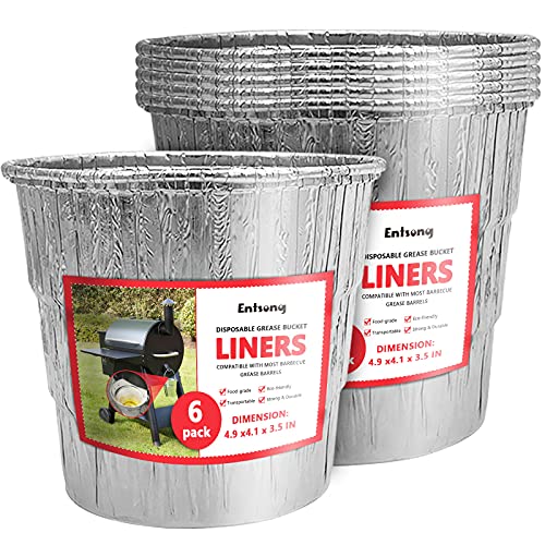 Entsong 6 Pack Grease Bucket Liner, Compatible with Traeger, Oklahoma Joe's & Z Grill Smoker Accessories