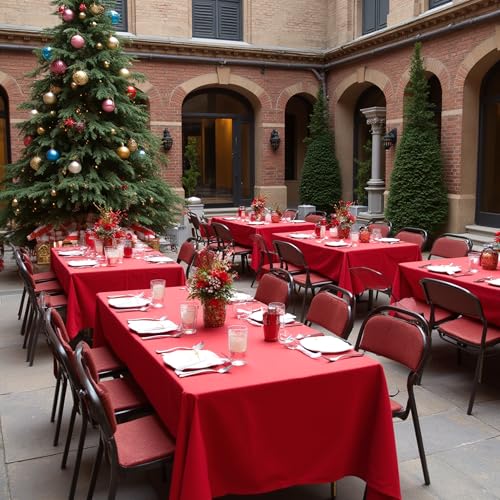 Image of sancua Rectangle Tablecloths for 6 Foot Tables, 6 Pack - Washable Polyester Fabric Table Cloth for Wedding Party, Birthday, Banquet Reception, 54x108 Inch, Red