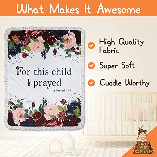 Image of Dear Baby Gear Reversible Baby Blankets - Soft Nursery Blanket for Newborn - Toddler Blankey - Throw Blanket for Boys & Girls - Infant Blankets -43x33 (for This Child I Prayed Floral - White Ruffles)