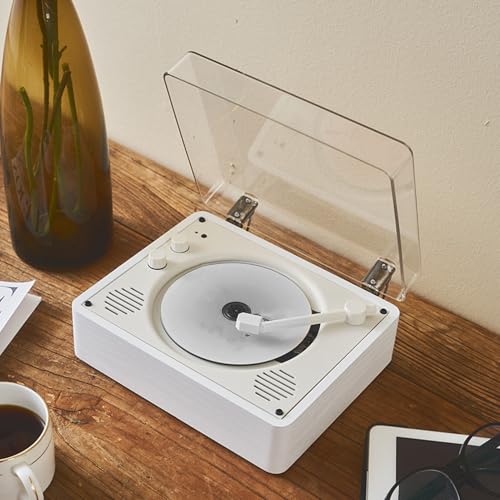Reproductor de CD Bluetooth retro - Sistema estéreo portátil recargable con control remoto y altavoces integrados (blanco)