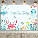 AIBIIN Under The Sea Birthday Party Backdrop Ocean Animals Themed Princess Party Decorations Photo B