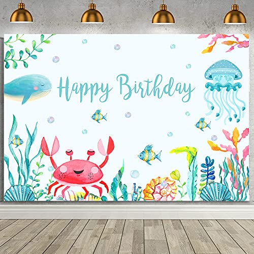 Aibiin Under The Sea Birthday Party Backdrop Ocean Animals Themed Princess Party Decorations Photo Background Banner For Kids Sea Animals Birthday Party Supplies Backdrop Banner Vinyl 7X5Ft #TOP8