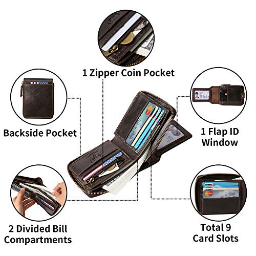 Zipper Wallet Men RFID Blocking Leather Bifold Wallets For Men - Flap ID Window Zip Coin Pocket Mens Zipper Wallets - Big Capacity Credit Card Travel Wallet4