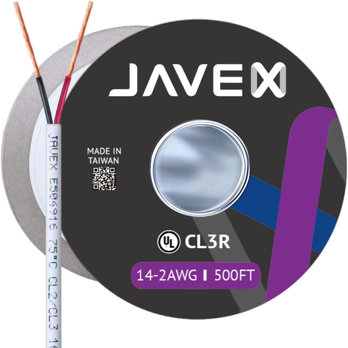 JAVEX 14-Gauge AWG Audio Speaker Wire Cable (100 FT), [OFC Oxygen-Free Copper] Thin Flat Cable for Automotive Car Stereo Audio, HI-FI Stereo, Home Theater