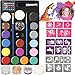Produktbild lecou Kinderschminken Set Schminkfarben 14 Farben Schminkset Kinder, 3 Glitzer und 2 Pinsel , Schminkasten Tiermasken Körperfarben für Kinder Halloween Karneval Make-up Gesichtsfarbe Bodypainting